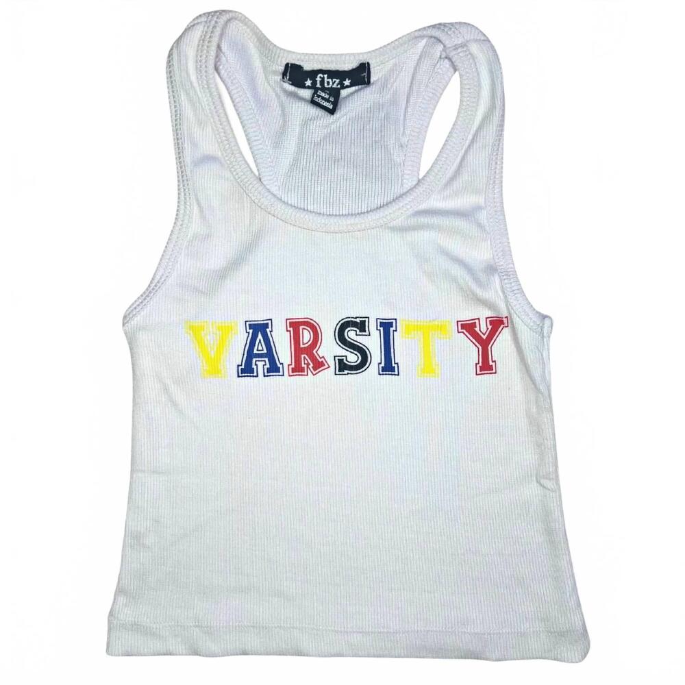 NEW FLOWERS BY ZOE girl's varsity tank top in white
